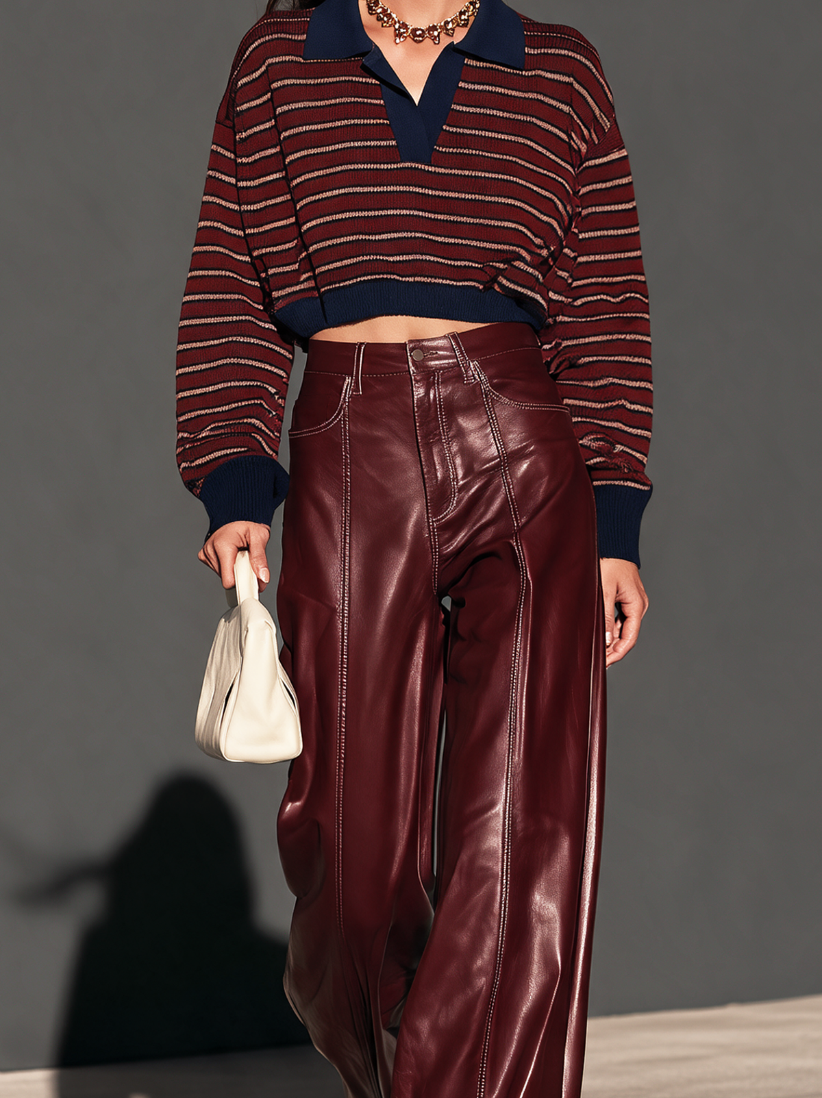 Women's Burgundy Leather Trousers — Sleek Regular Fit 4