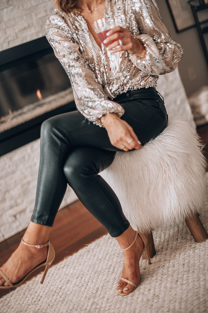Sequin Long Sleeve Blouse — Deep V-Neck Women's Party Top 5