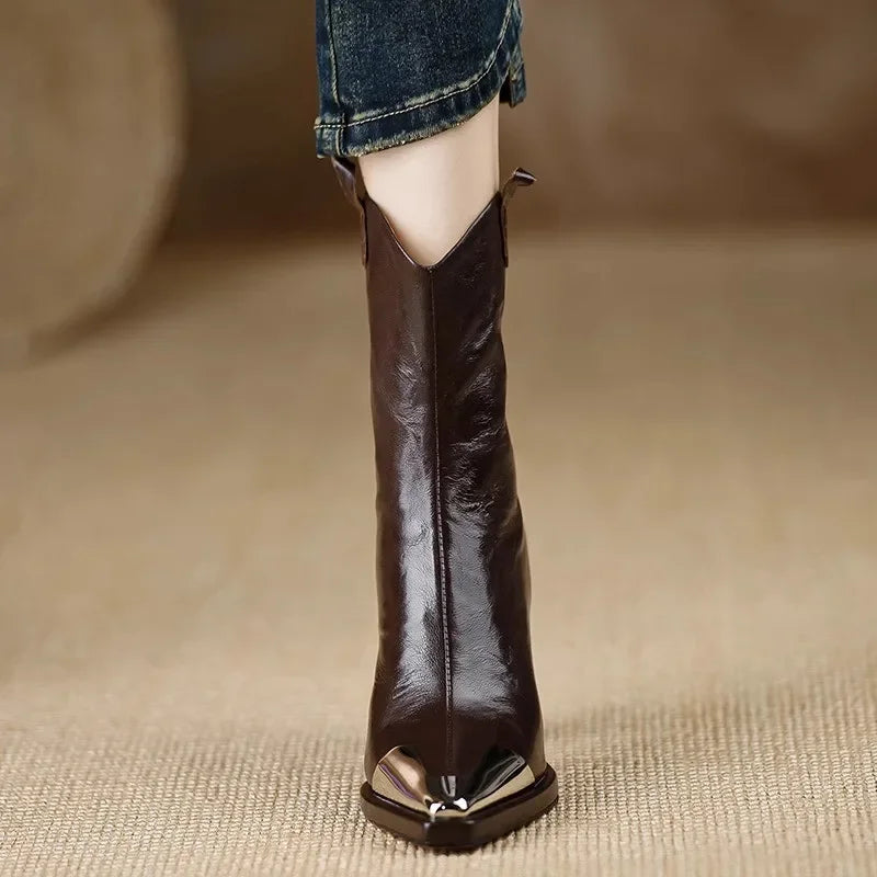 Pointed-Toe Ankle Boots with Block Heel & Metal Cap Toe 7