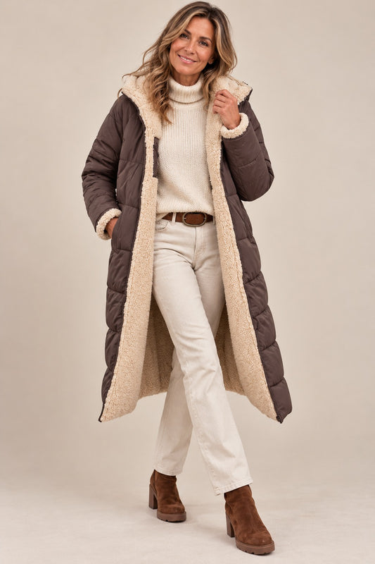 Reversible Women's Winter Coat – Dual-Side Long Puffer Jacket