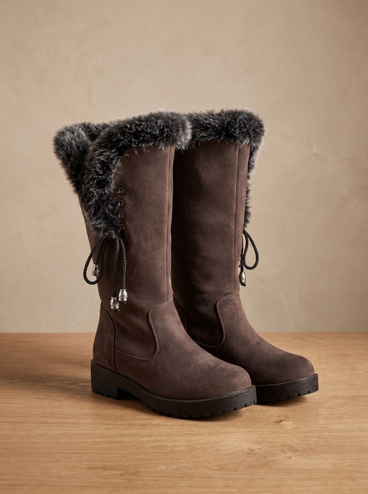 Women's Faux-Fur Knee-High Block Heel Snow Boots 2