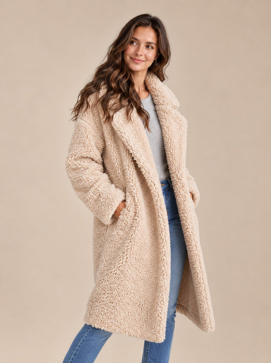 Women's Fleece Teddy Coat Long Style — Soft & Warm