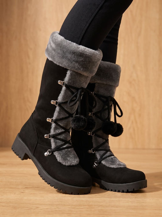 Women's Fur-Trimmed Lace-Up Mid-Calf Snow Boots 2
