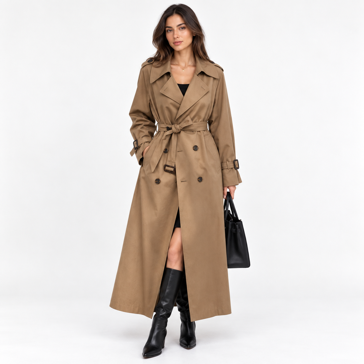 Belted Double-Breasted Trench Coat – Longline Tailored Style 1