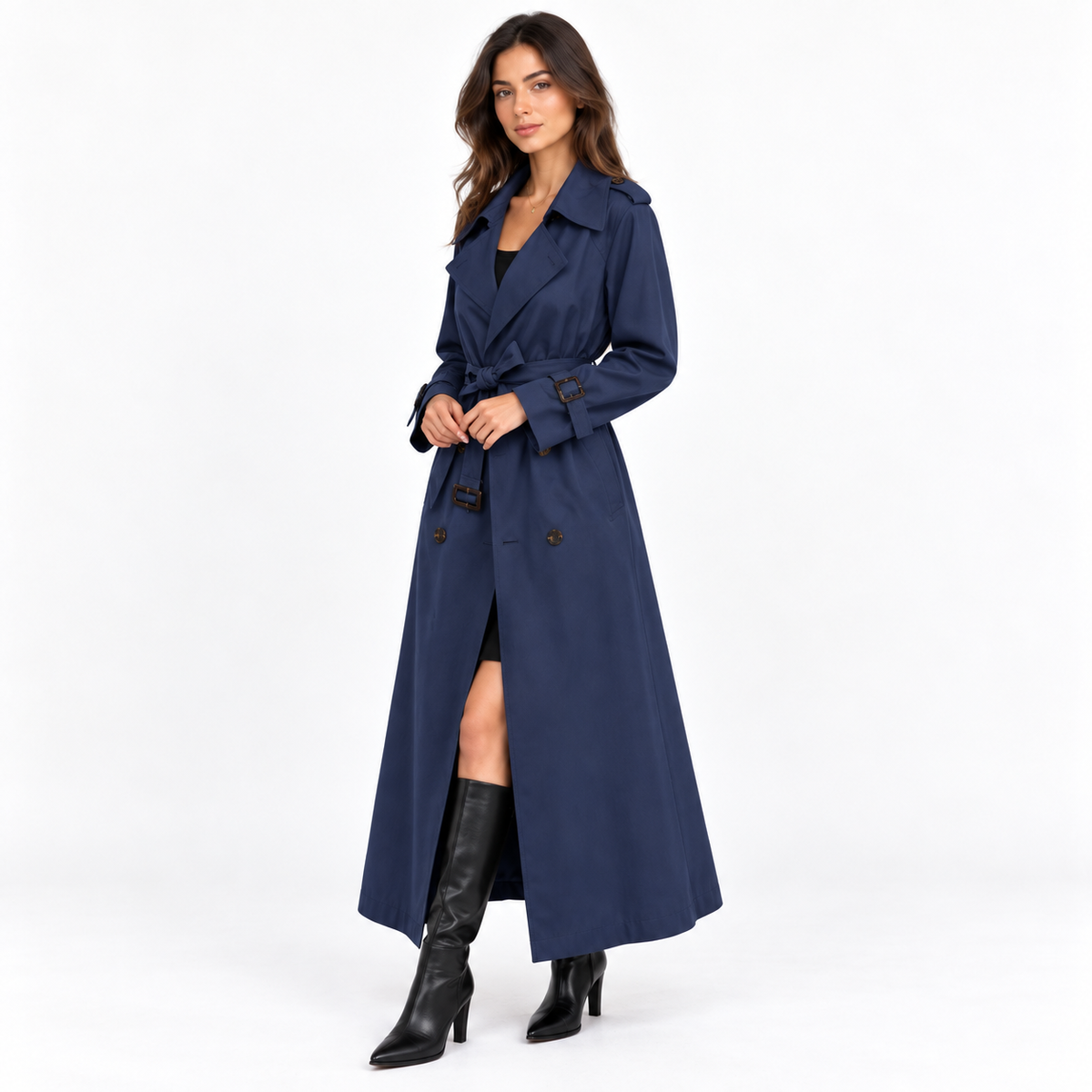 Belted Double-Breasted Trench Coat – Longline Tailored Style 2