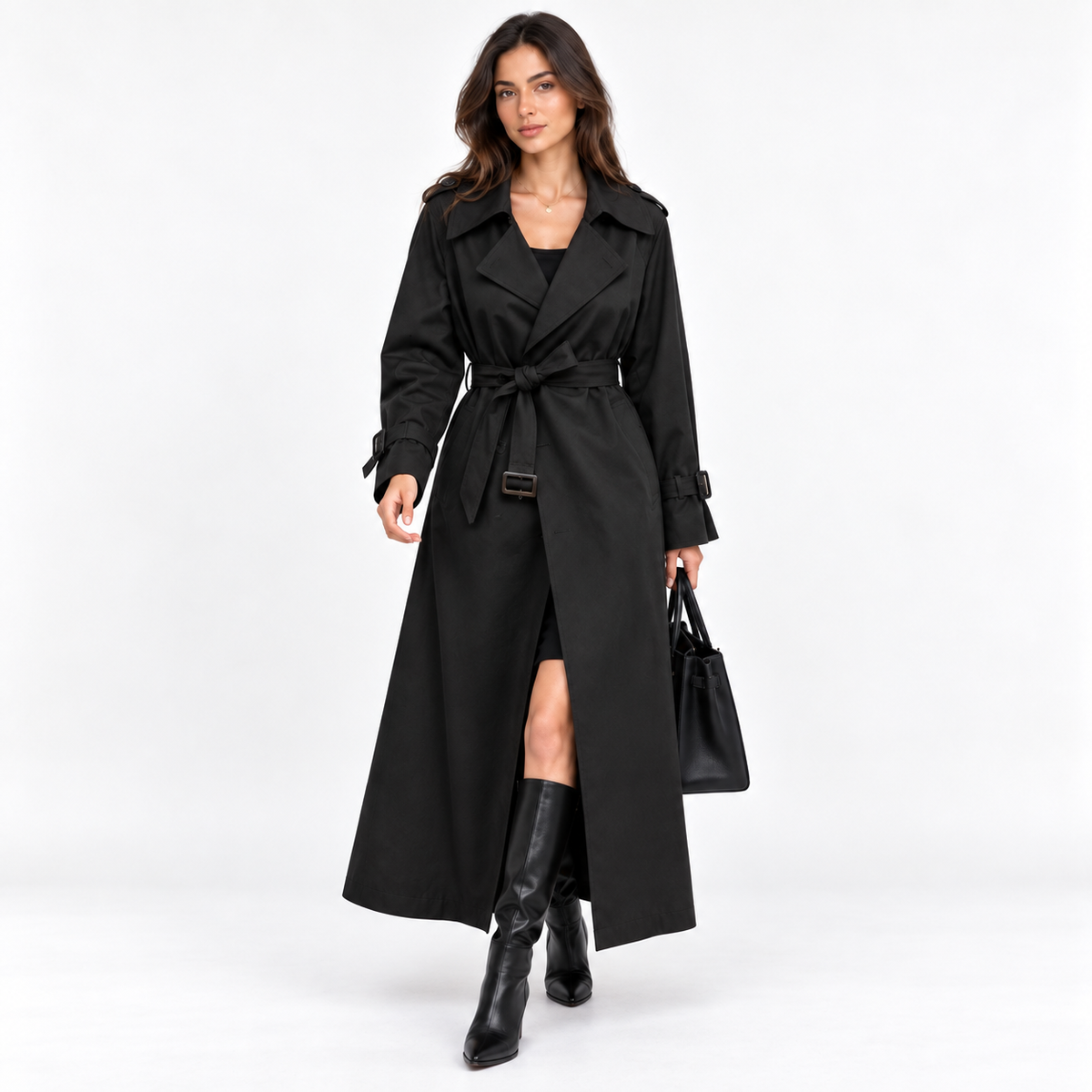 Belted Double-Breasted Trench Coat – Longline Tailored Style 3