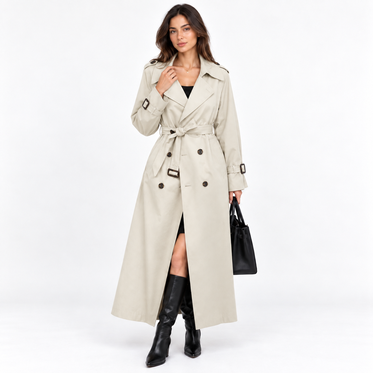 Belted Double-Breasted Trench Coat – Longline Tailored Style 4