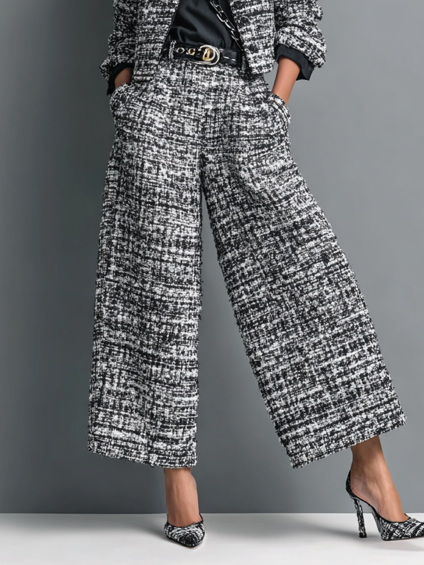 Tweed Cropped Jacket & Wide-Leg Pants Set for Women 5