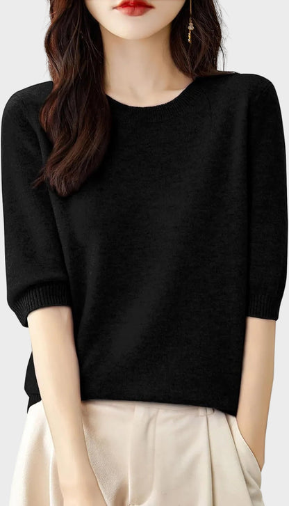 Merino Wool Crewneck Half Sleeve Sweater — Cashmere Soft 18