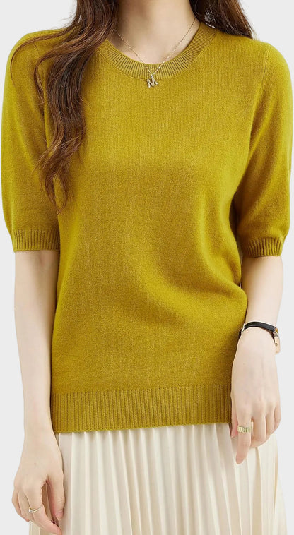 Merino Wool Crewneck Half Sleeve Sweater — Cashmere Soft 21