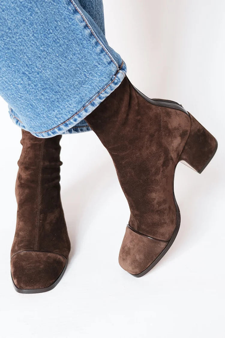 Elegant Suede Ankle Boots for Women — Slip-On Block Heel 1