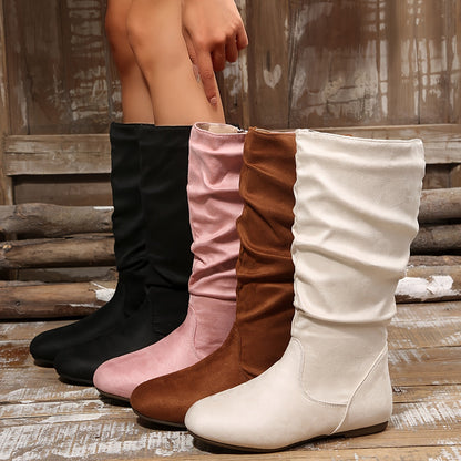 Slouched Mid-Calf Boots — Low Heel Side Zipper Women 11