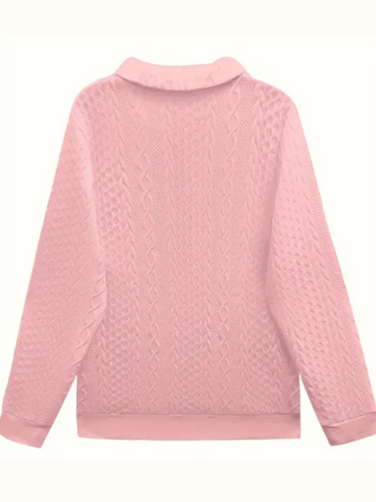 Cable Knit Quarter-Zip Sweater — Women's Relaxed Long Sleeve 14