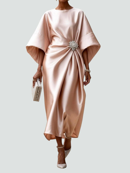 Draped Brooch Maxi Dress – Cape Sleeve Formal Evening Gown 5