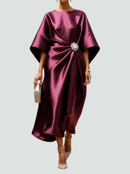 Draped Brooch Maxi Dress – Cape Sleeve Formal Evening Gown 2