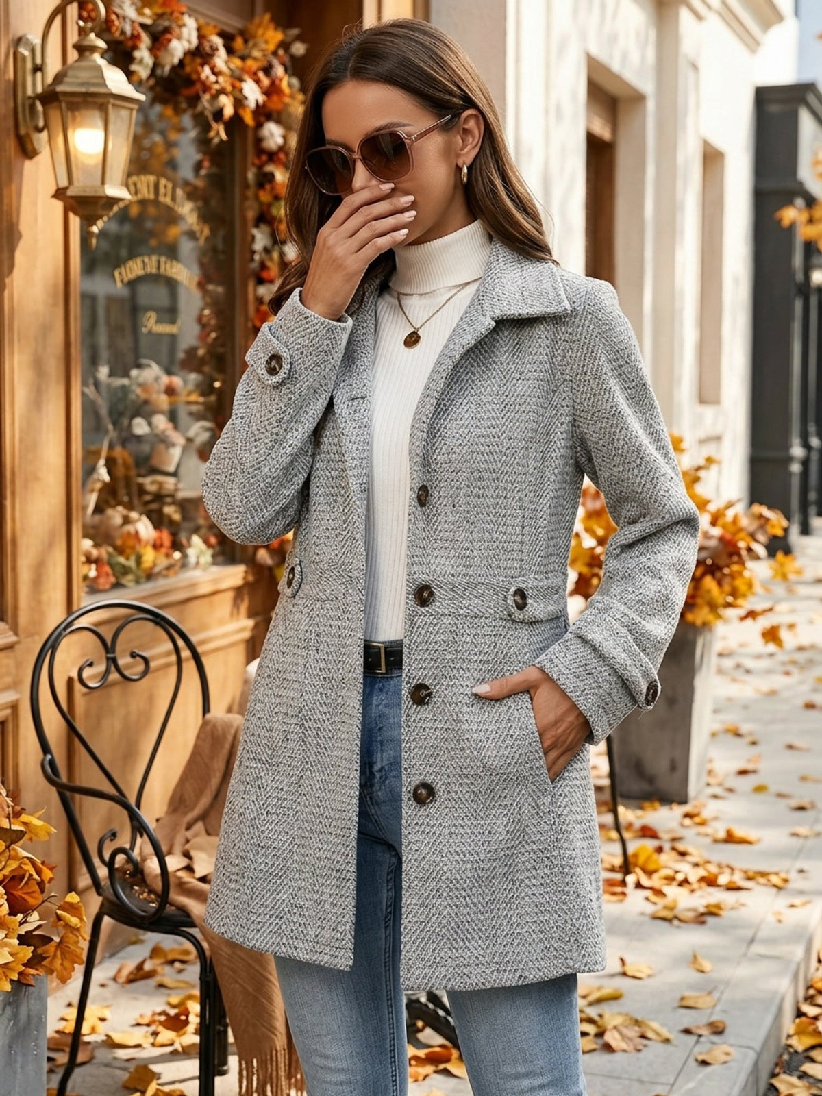 Adriana Herringbone Coat — Waist-Defining Women's Coat 7