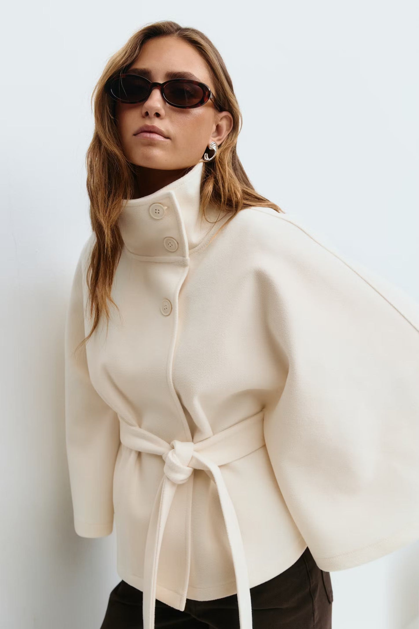 Women's Cape Coat High Collar & Bow Belt — Fall/Winter 1