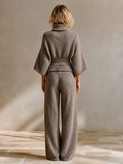 Women's Knit Two-Piece Set — Mock Neck & Wide-Leg Pants 3