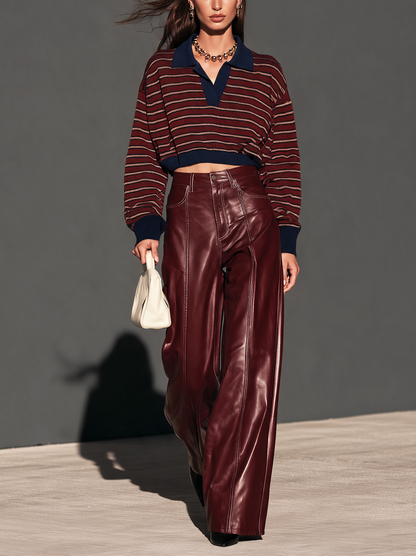 Women's Burgundy Leather Trousers — Sleek Regular Fit 3