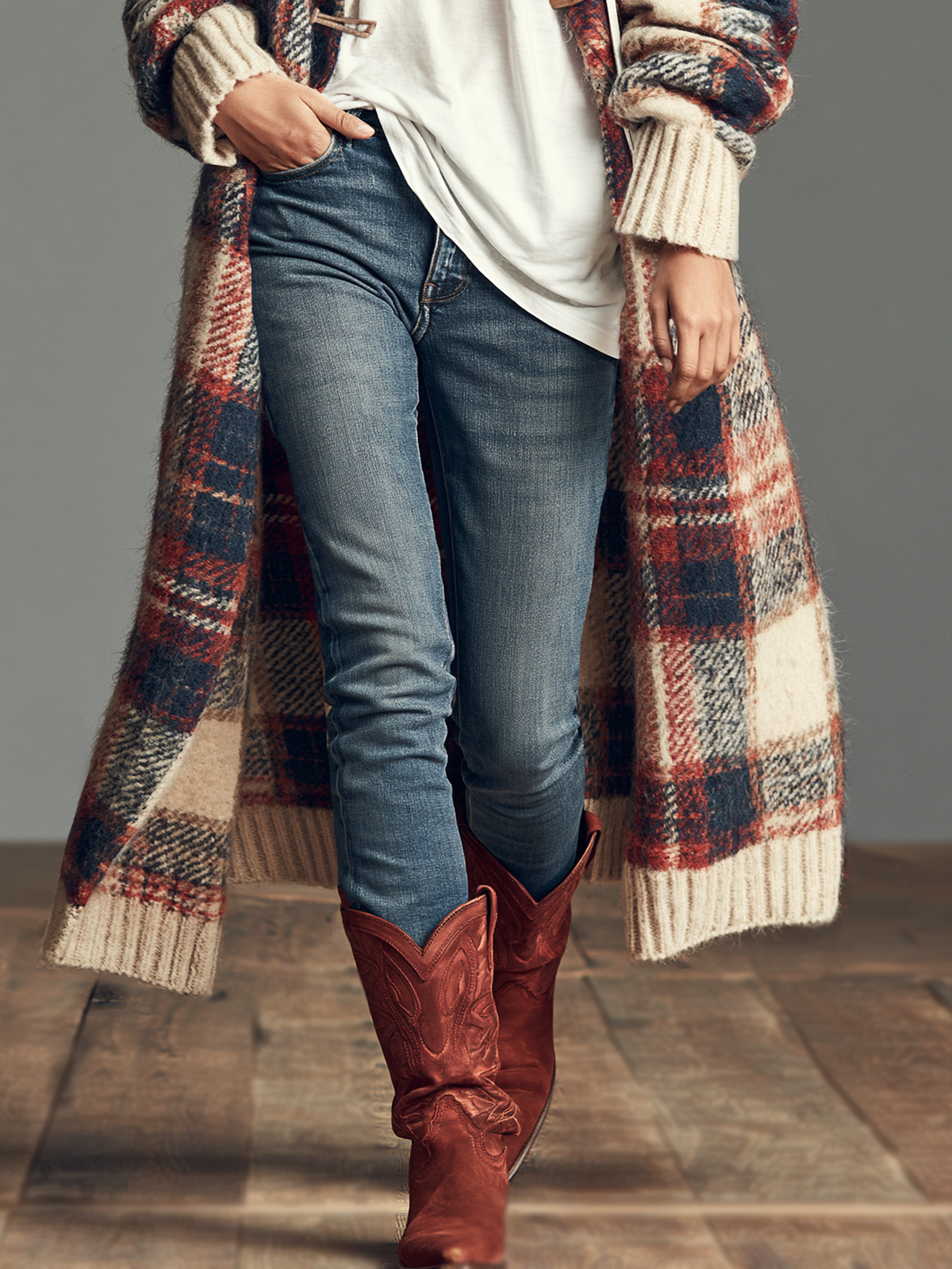Vintage Plaid Jacquard Shawl-Collar Toggle Cardigan Women 6