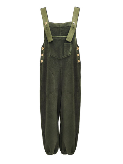 Fleece Dungarees for Women — Warm Loose Fit with Coconut Buttons 1