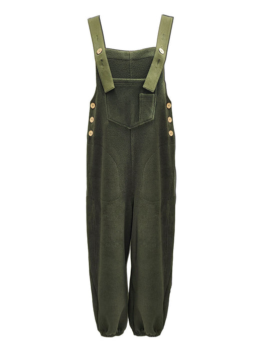 Fleece Dungarees for Women — Warm Loose Fit with Coconut Buttons 1