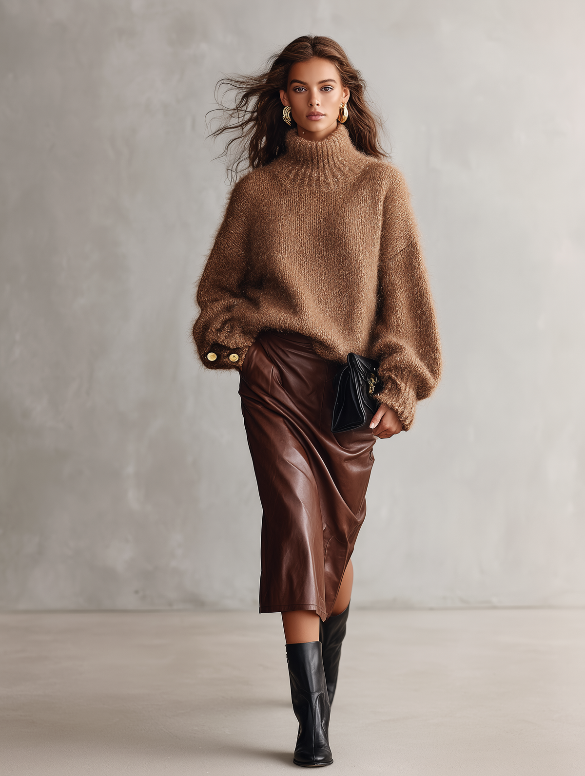 Women's Mohair Turtleneck Sweater — Camel Long Sleeve 5