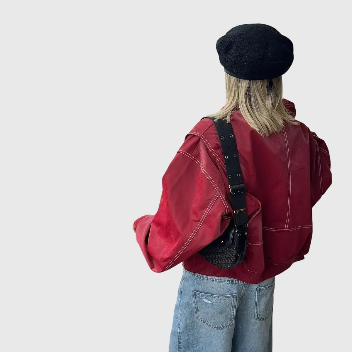 Faye™ Oversized Red Leather Jacket — Women's Statement Coat 8