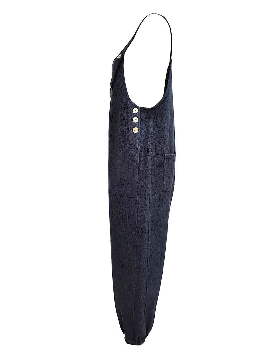 Fleece Dungarees for Women — Warm Loose Fit with Coconut Buttons 8