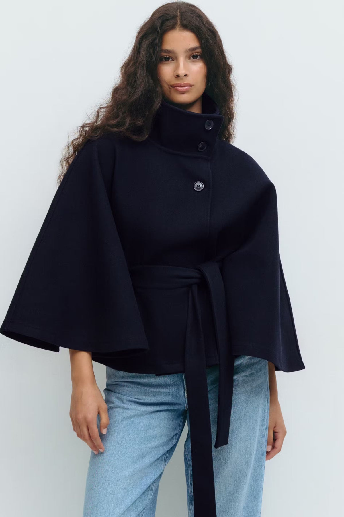 Women's Cape Coat High Collar & Bow Belt — Fall/Winter 5