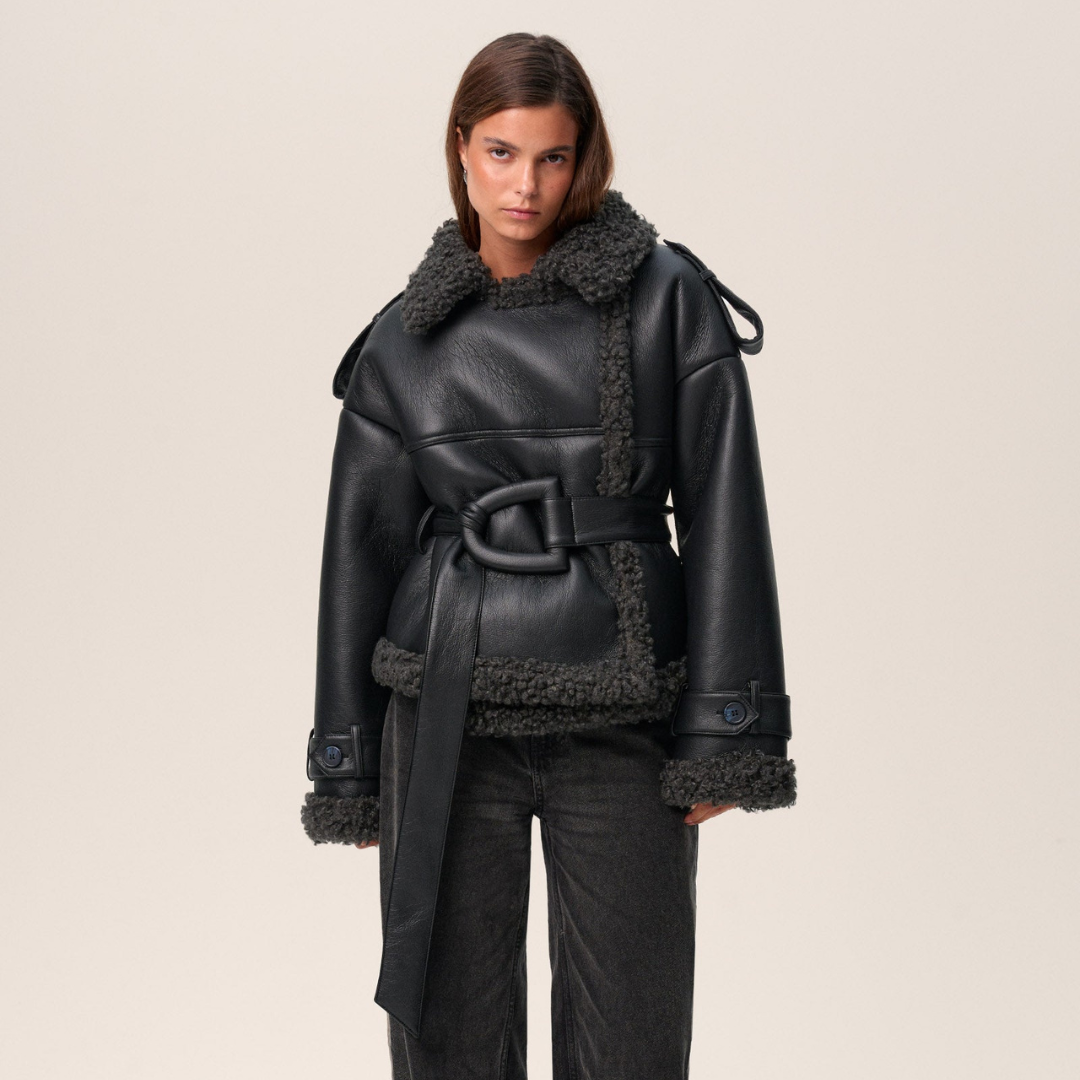 Belted Shearling Coat for Women – Warm & Elegant Fit 1