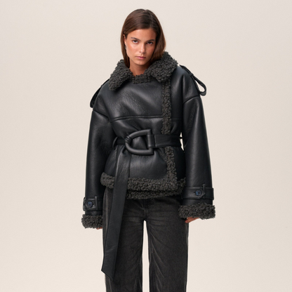 Belted Shearling Coat for Women – Warm & Elegant Fit 1