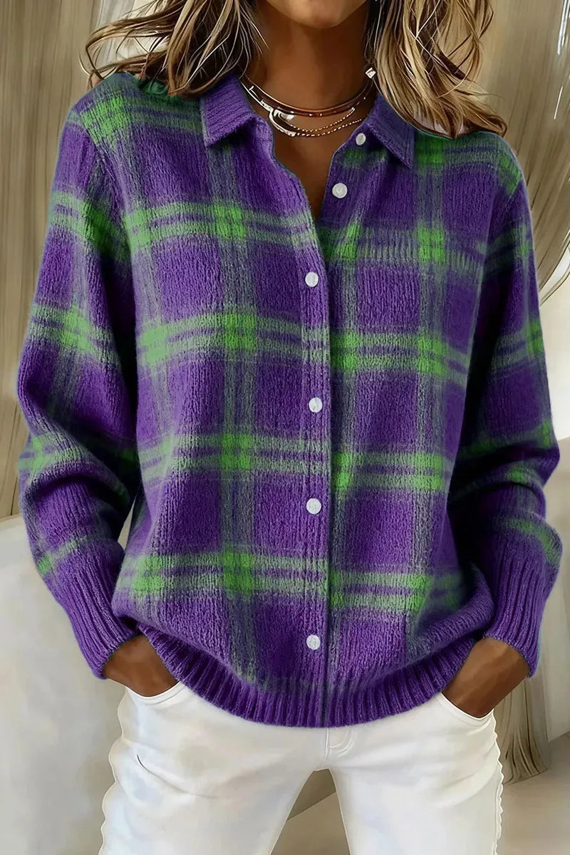 Plaid Button-Down Knit Cardigan — Plus Size S to 5XL 4