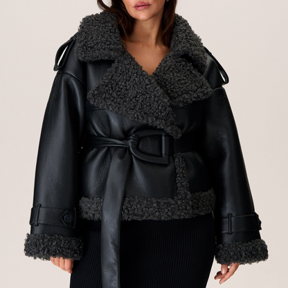 Belted Shearling Coat for Women – Warm & Elegant Fit 4