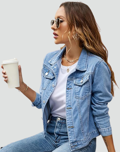 Women's Fitted Denim Jacket — Button Closure & Pockets 10