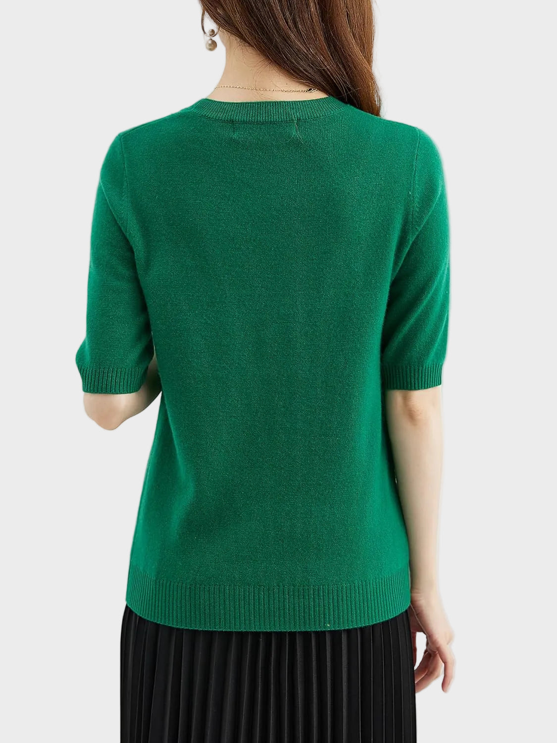 Merino Wool Crewneck Half Sleeve Sweater — Cashmere Soft 19