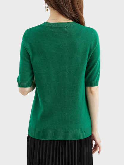 Merino Wool Crewneck Half Sleeve Sweater — Cashmere Soft 19