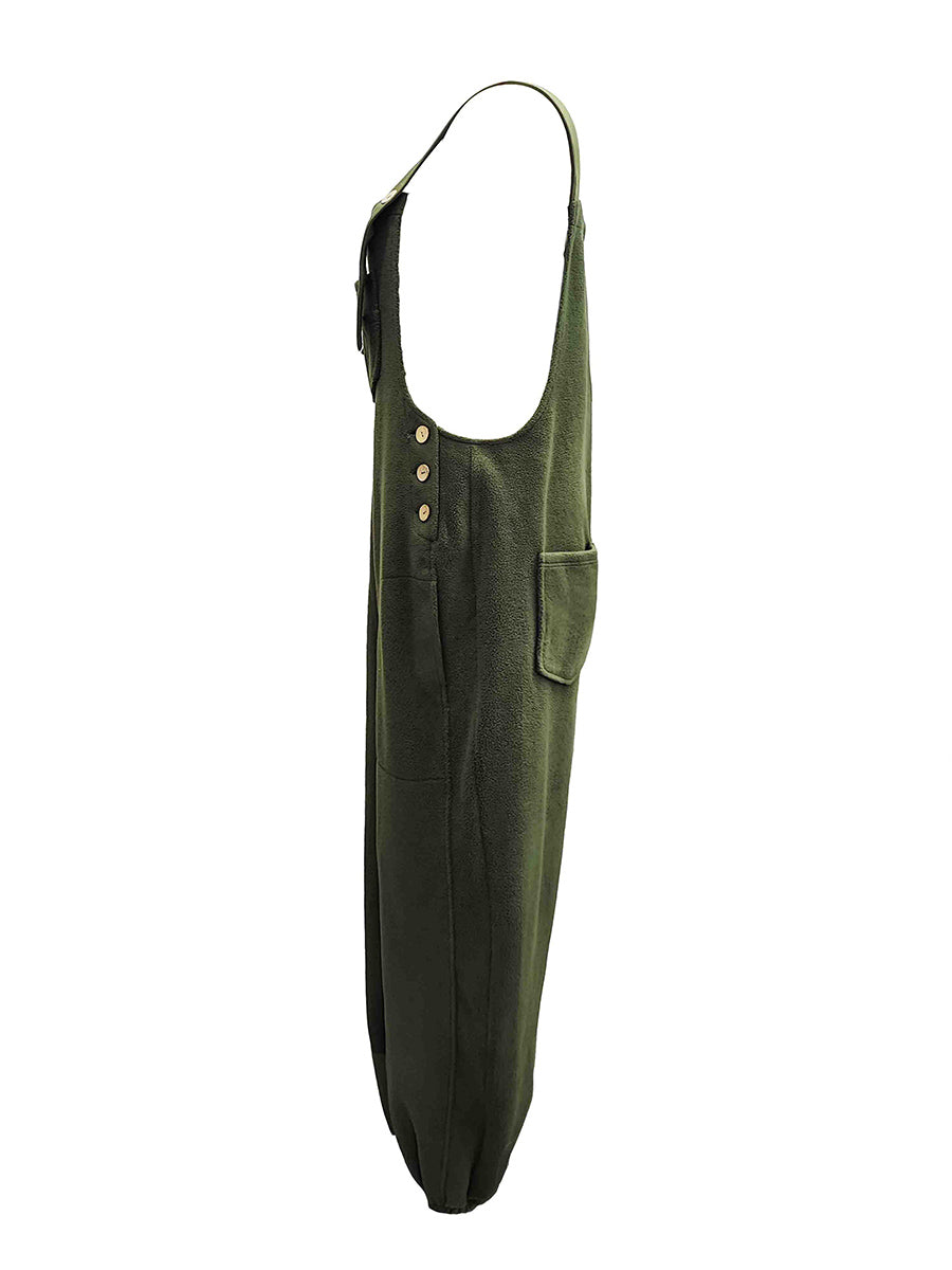 Fleece Dungarees for Women — Warm Loose Fit with Coconut Buttons 3