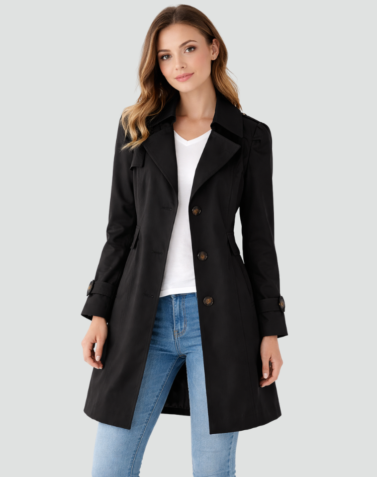 Women's Tailored Trench Coat — Classic Lapel Mid-Length Jacket 1