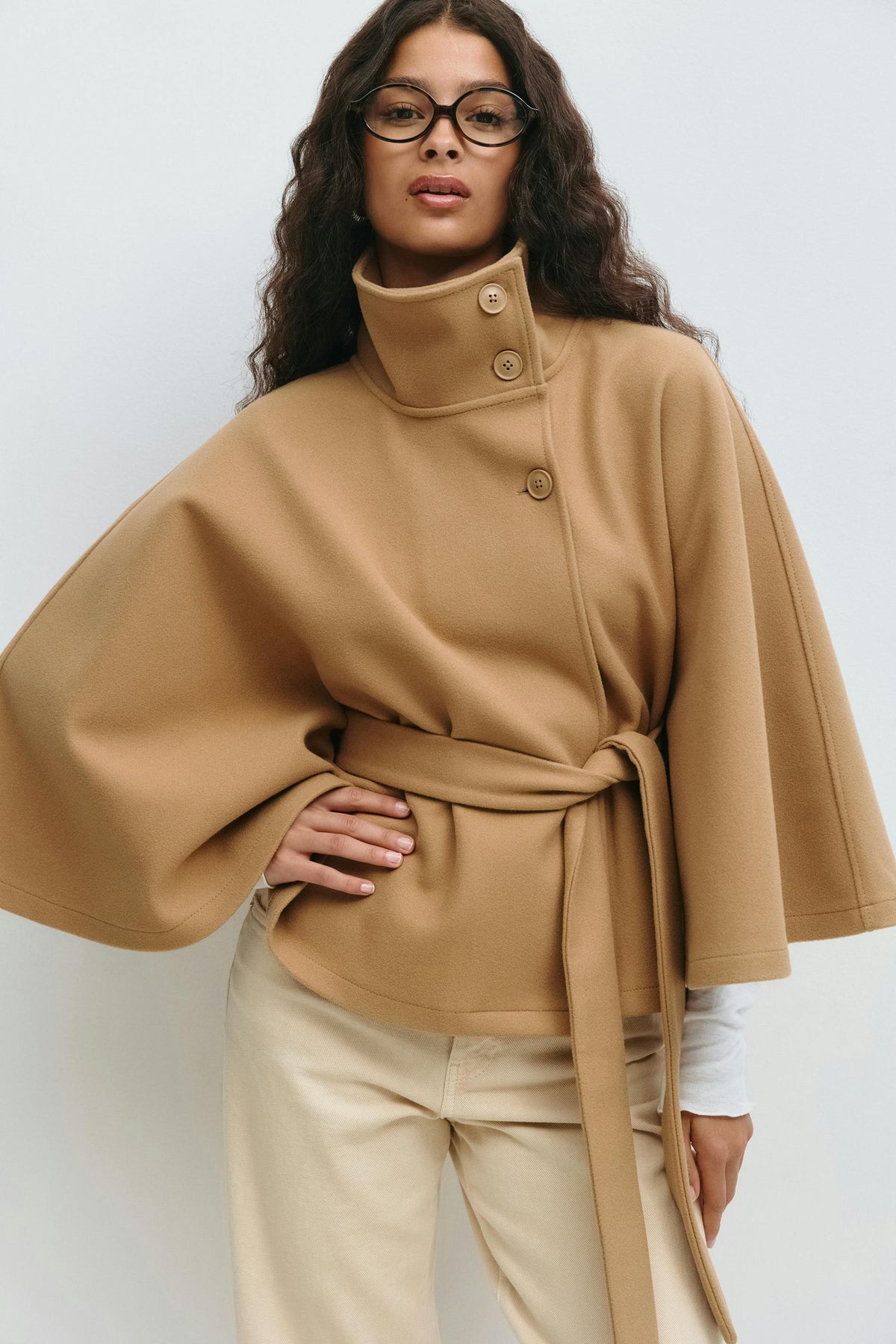 Women's Cape Coat High Collar & Bow Belt — Fall/Winter 8