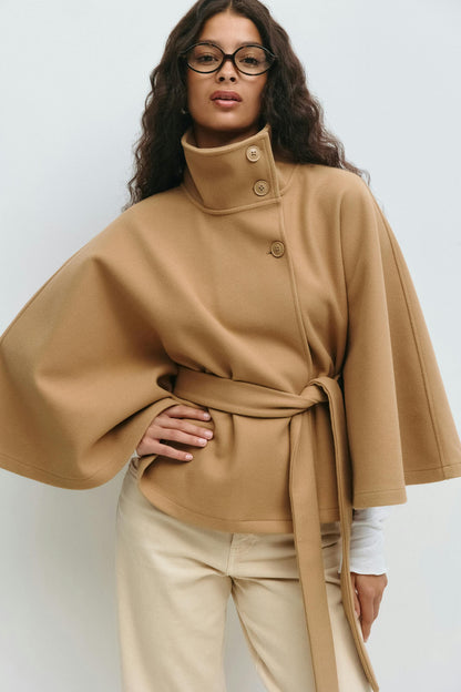 Women's Cape Coat High Collar & Bow Belt — Fall/Winter 8