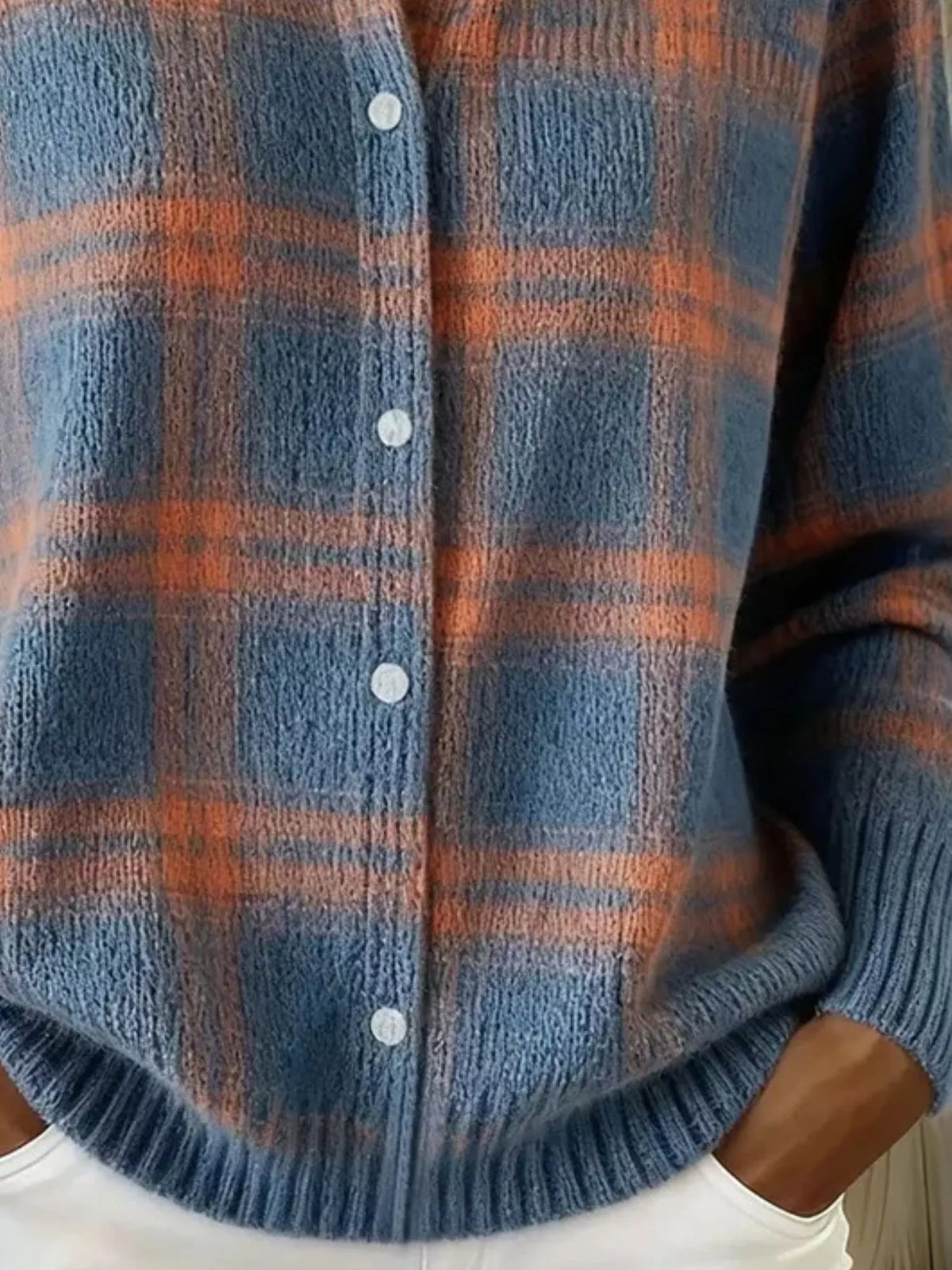Plaid Button-Down Knit Cardigan — Plus Size S to 5XL 3