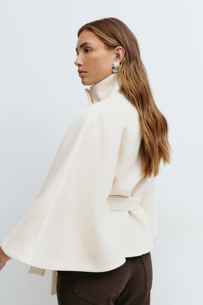 Women's Cape Coat High Collar & Bow Belt — Fall/Winter 3