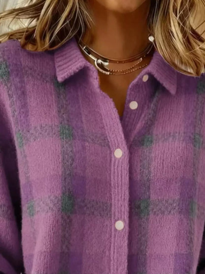 Plaid Button-Down Knit Cardigan — Plus Size S to 5XL 17