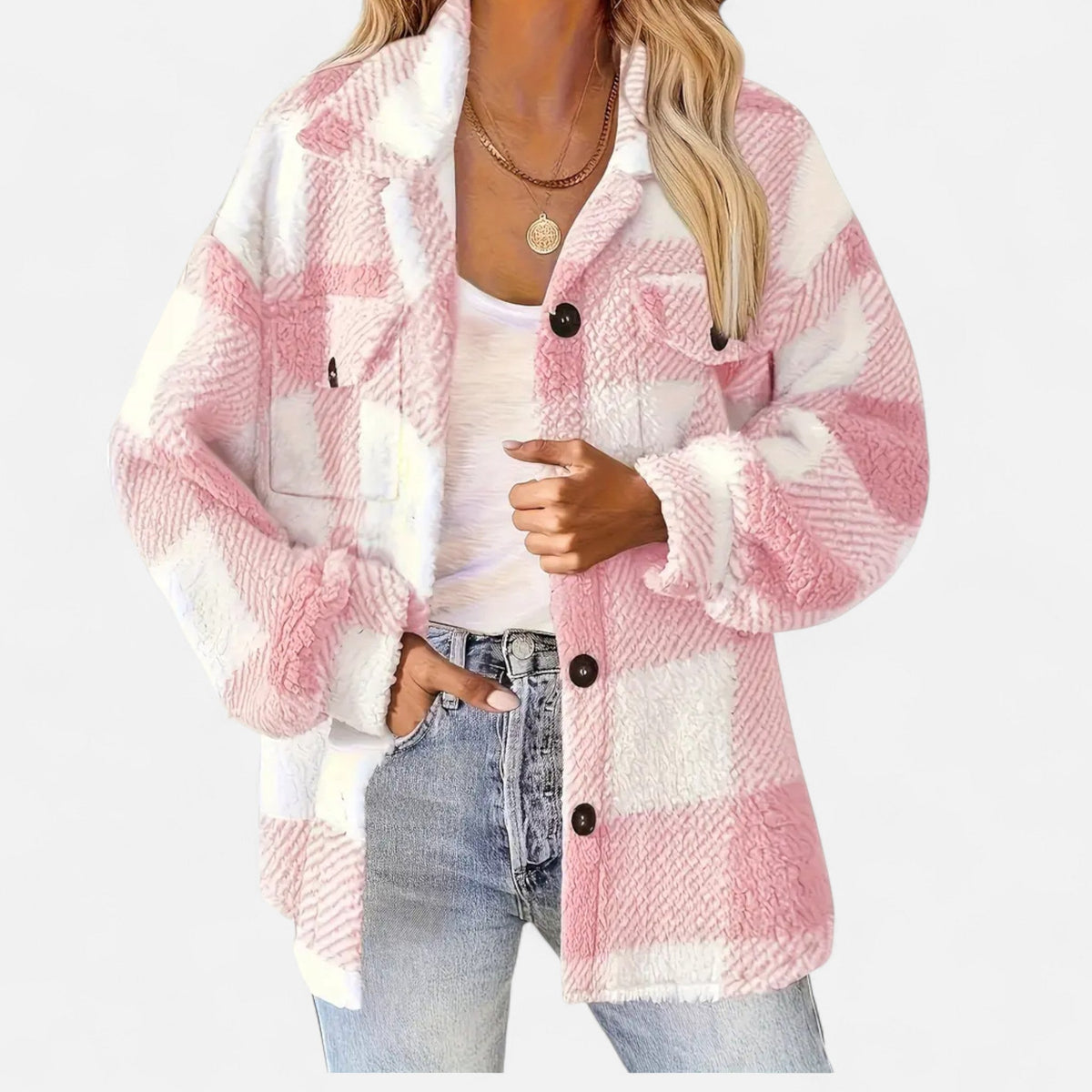 Women's Checkered Plush Winter Jacket — Soft & Warm 6