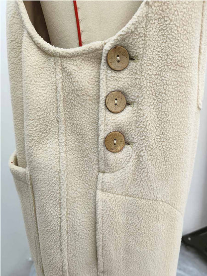 Fleece Dungarees for Women — Warm Loose Fit with Coconut Buttons 14