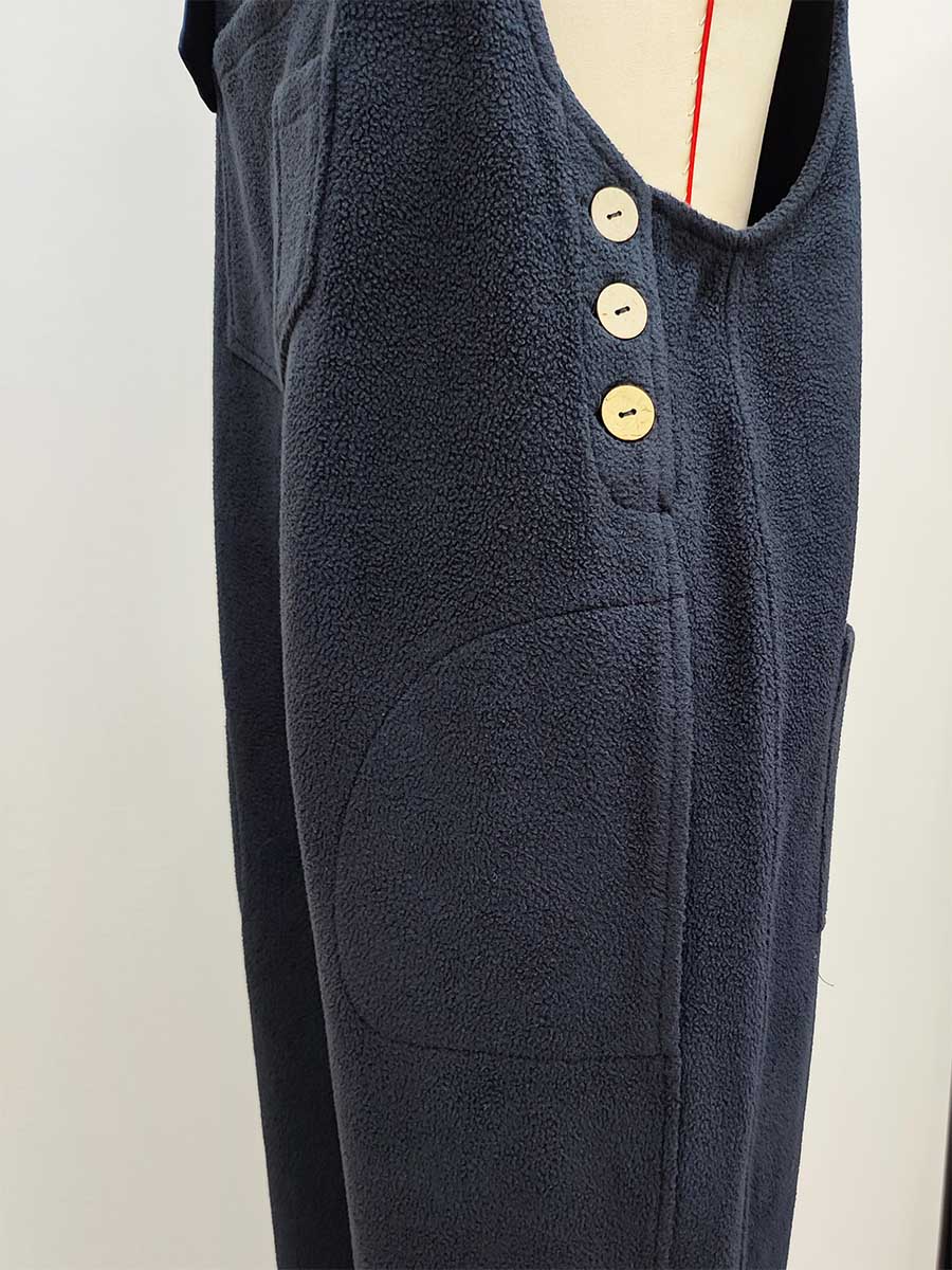 Fleece Dungarees for Women — Warm Loose Fit with Coconut Buttons 10