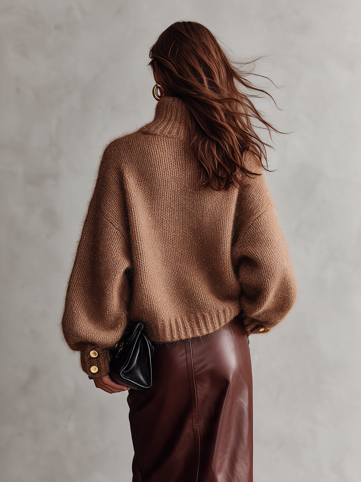 Women's Mohair Turtleneck Sweater — Camel Long Sleeve 3