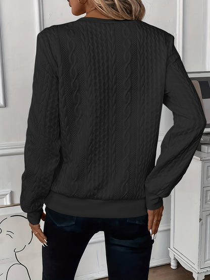 Cable Knit Quarter-Zip Sweater — Women's Relaxed Long Sleeve 11