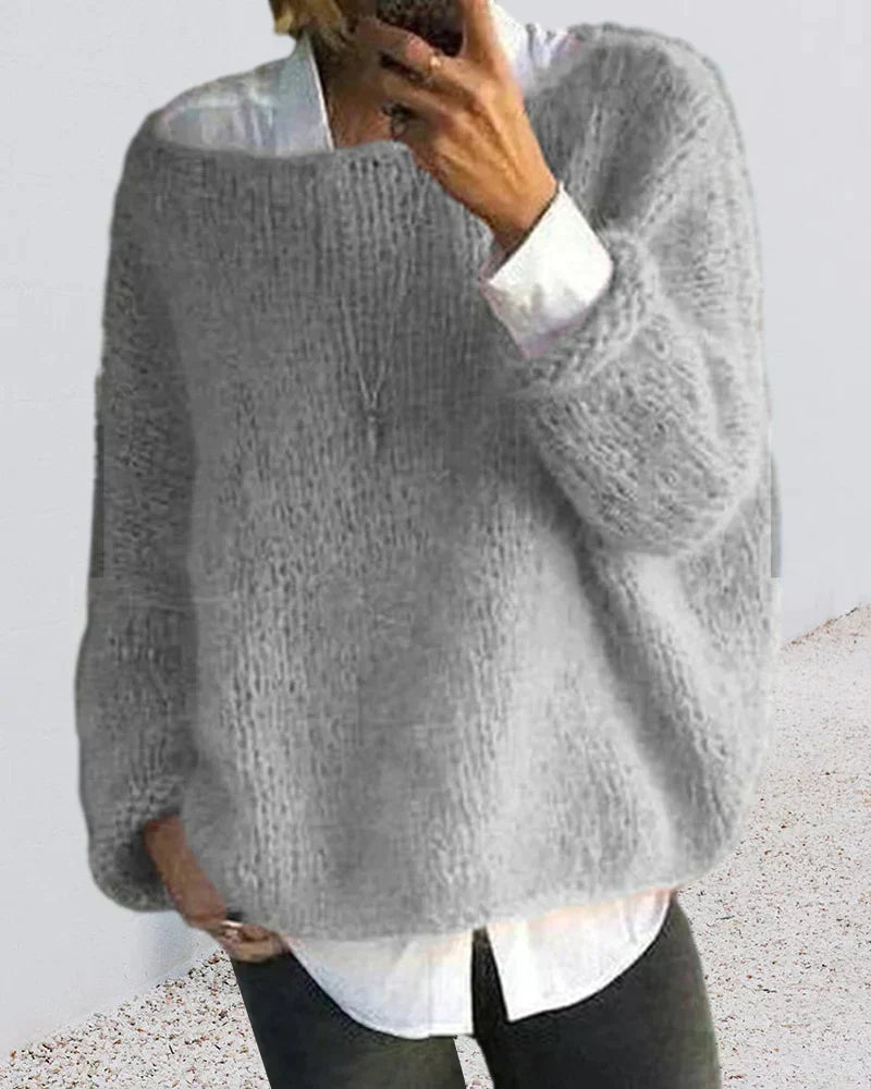 Oversized Mohair Sweater — Wide Neck Chunky Knit Women 2